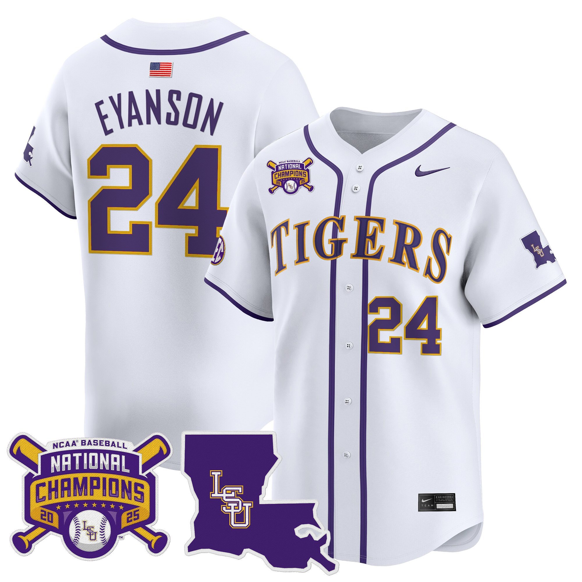 Men's LSU Tigers 2025 College World Series Champions Vapor Premier Limited Jersey - White Anthony Eyanson