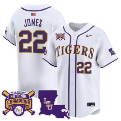 Men's LSU Tigers 2025 College World Series Champions Vapor Premier Limited Jersey - White Jared Jones