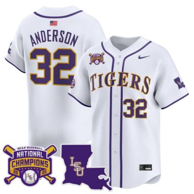 Men's LSU Tigers 2025 College World Series Champions Vapor Premier Limited Jersey - White Kade Anderson