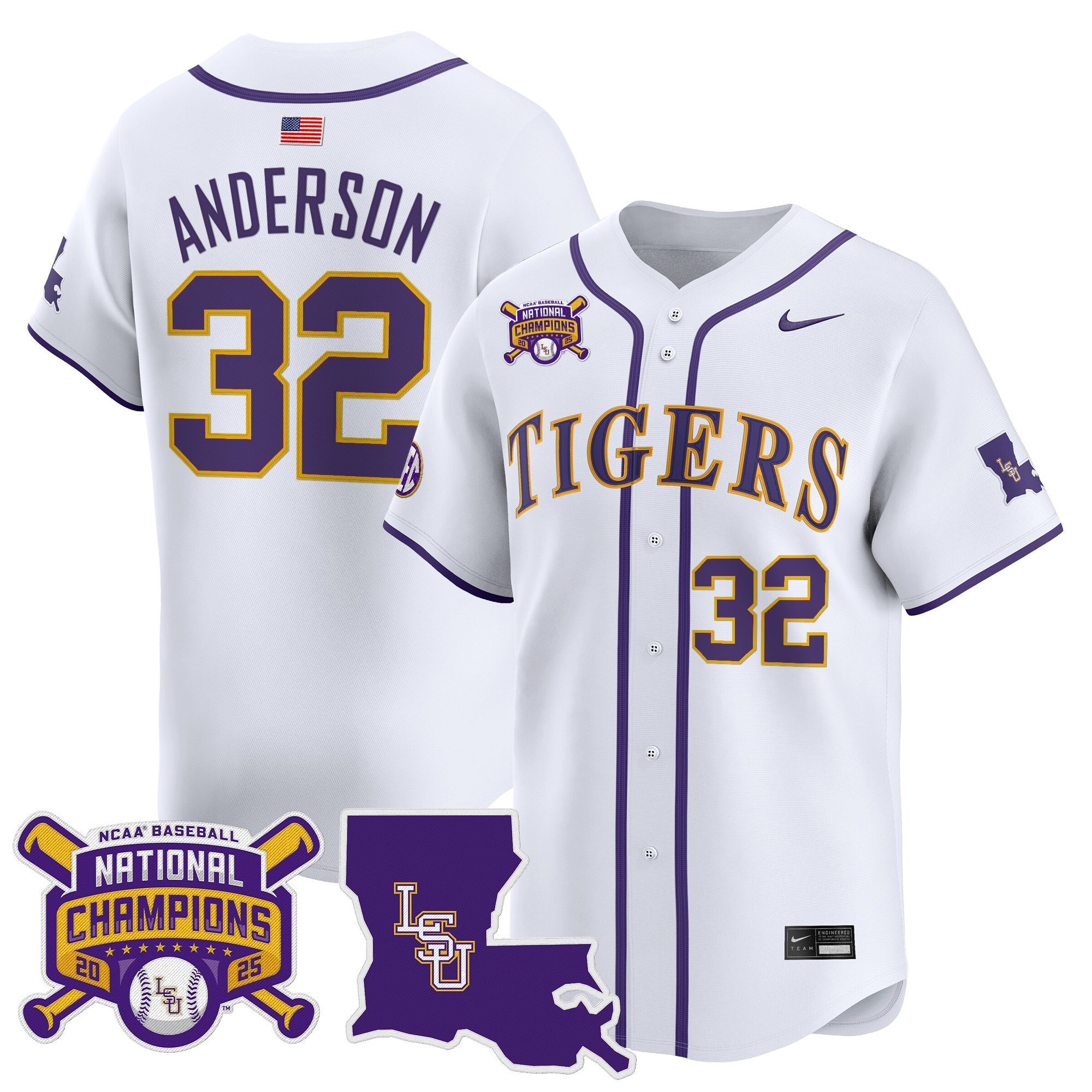 Men's LSU Tigers 2025 College World Series Champions Vapor Premier Limited Jersey - White Kade Anderson