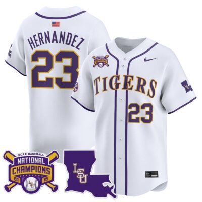 Men's LSU Tigers 2025 College World Series Champions Vapor Premier Limited Jersey - White Luis Hernandez
