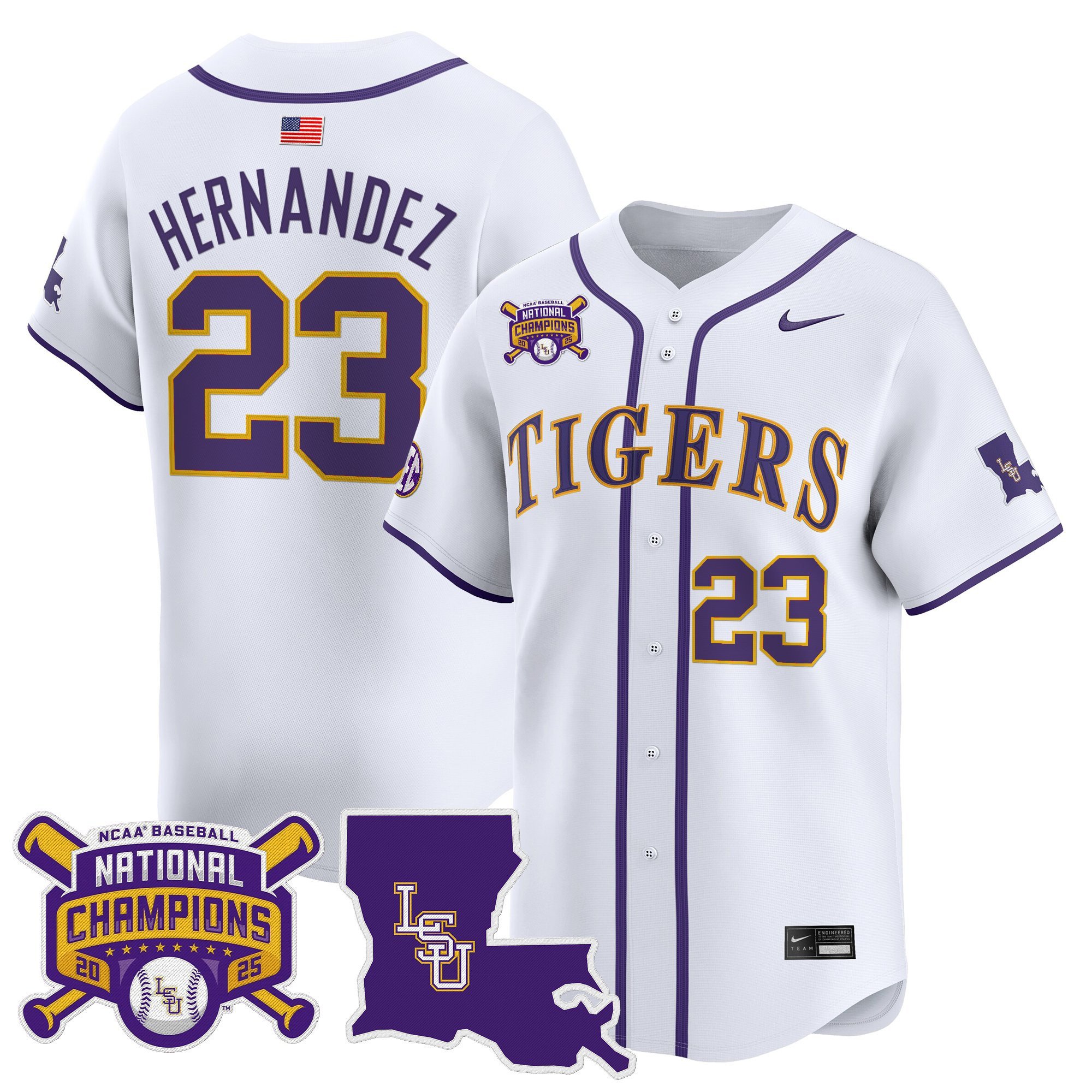 Men's LSU Tigers 2025 College World Series Champions Vapor Premier Limited Jersey - White Luis Hernandez