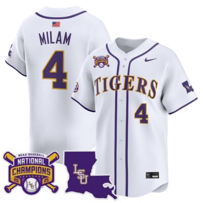Men's LSU Tigers 2025 College World Series Champions Vapor Premier Limited Jersey - White Steven Milam