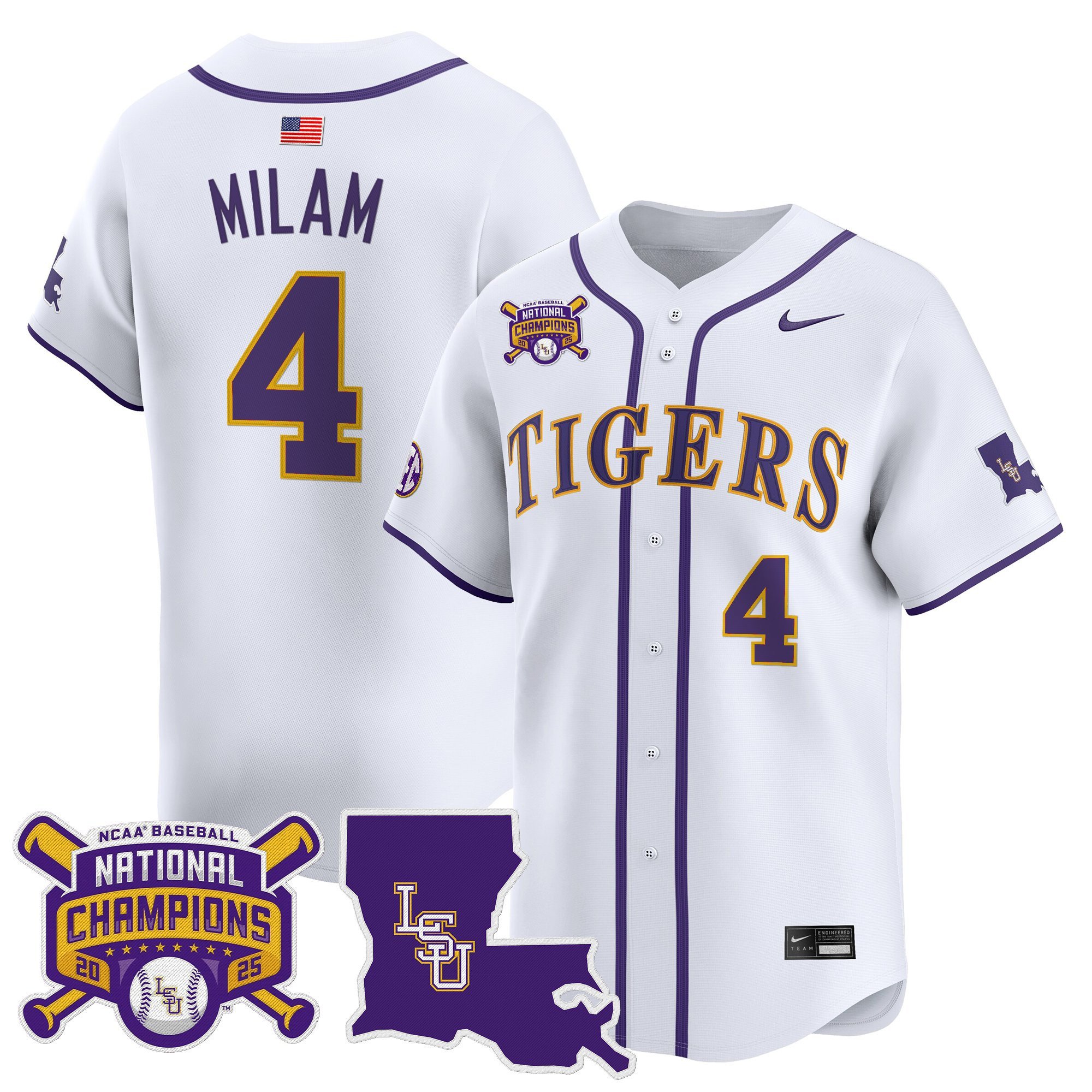 Men's LSU Tigers 2025 College World Series Champions Vapor Premier Limited Jersey - White Steven Milam