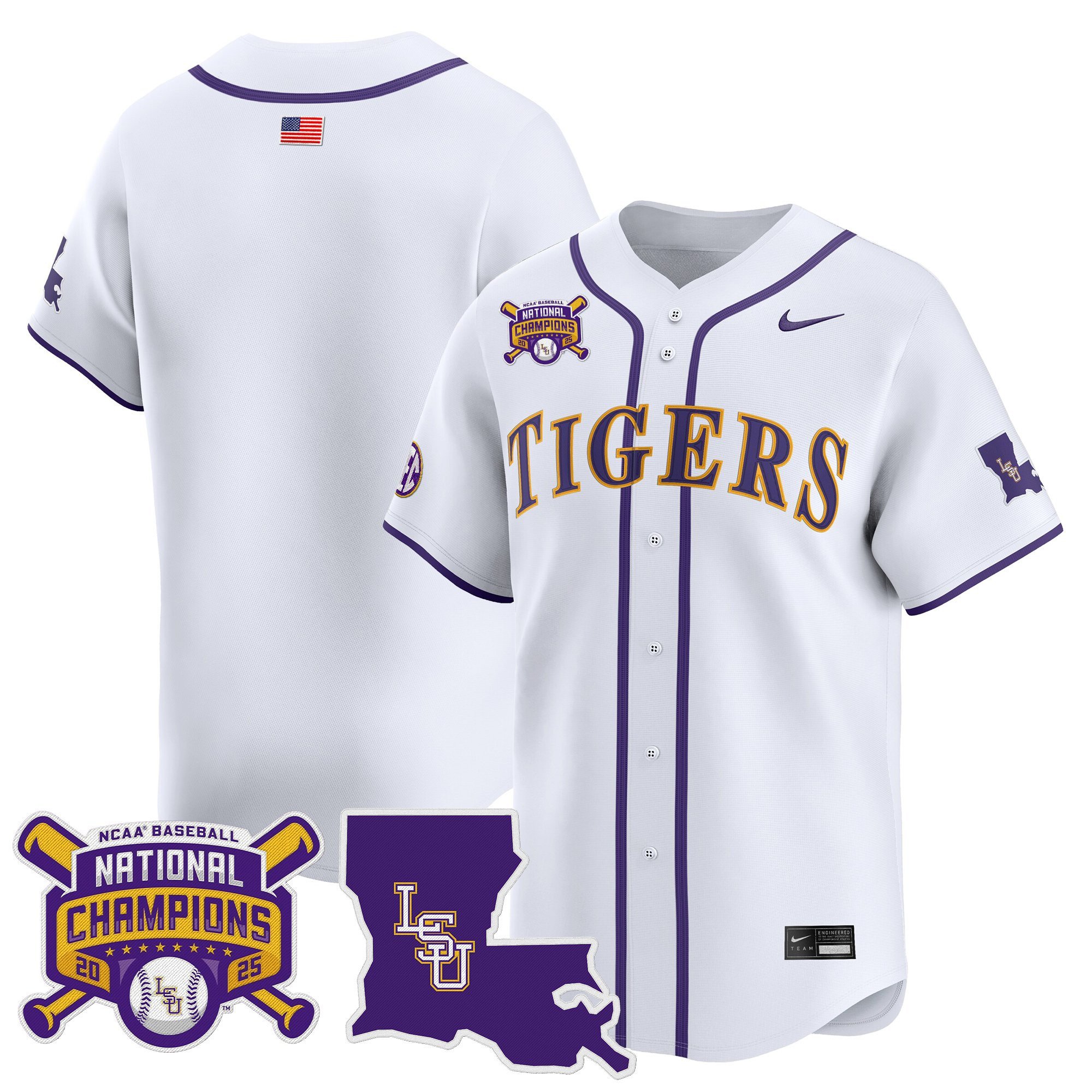 Men's LSU Tigers 2025 College World Series Champions Vapor Premier Limited Jersey - White Team