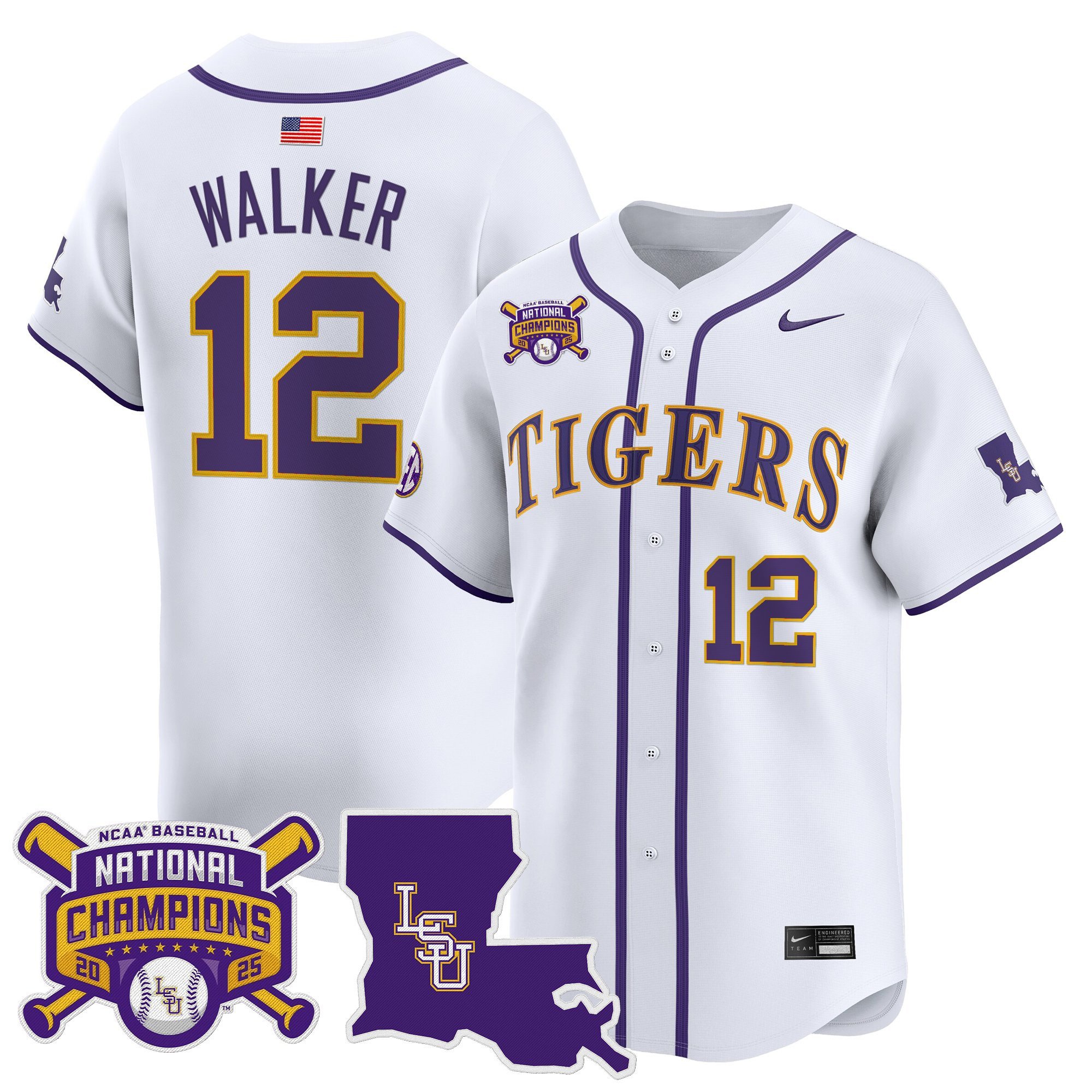 Men's LSU Tigers 2025 College World Series Champions Vapor Premier Limited Jersey - White Todd Walker