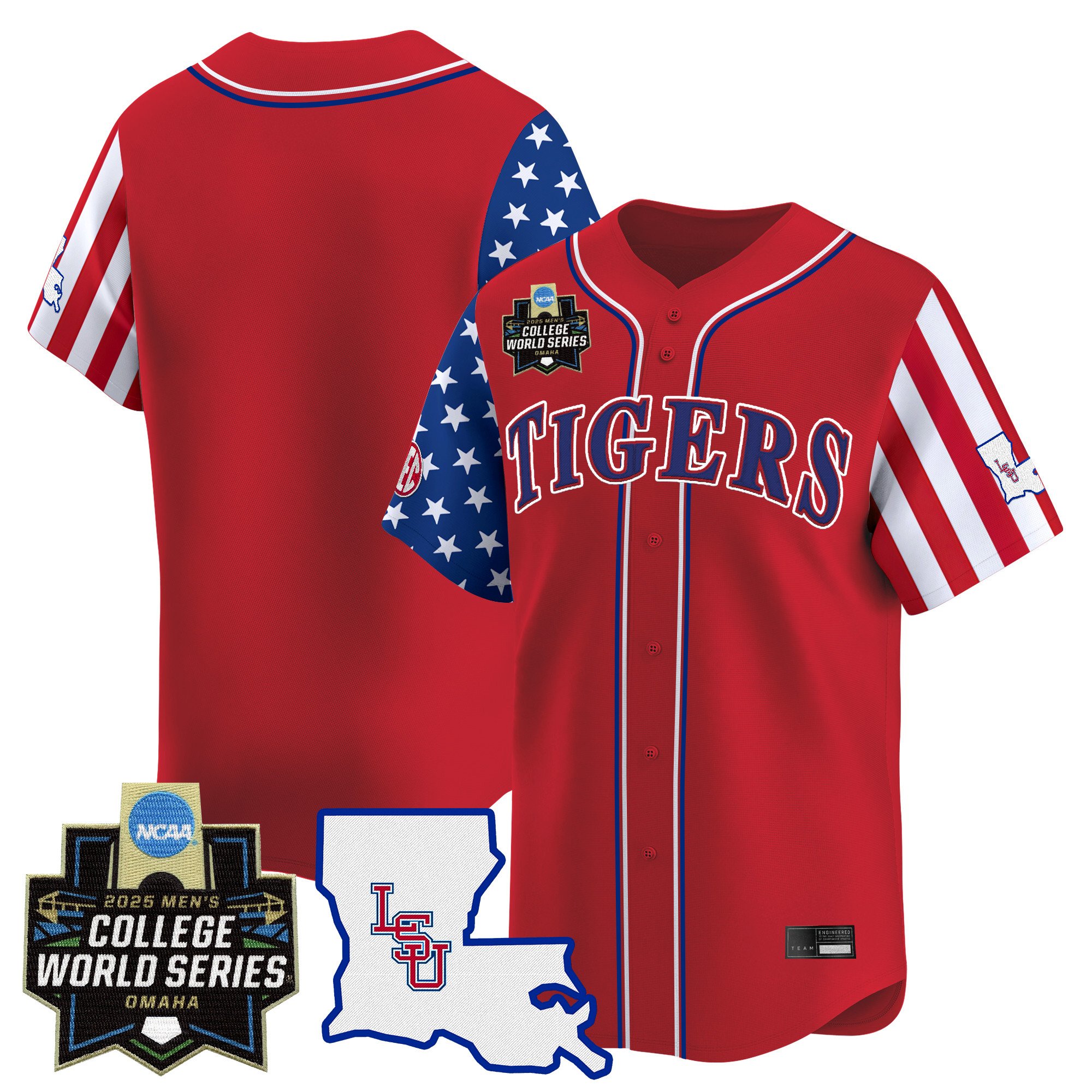 Men's LSU Tigers 2025 Independence Day Vapor Premier Limited Jersey - World Series Patch - Red Team