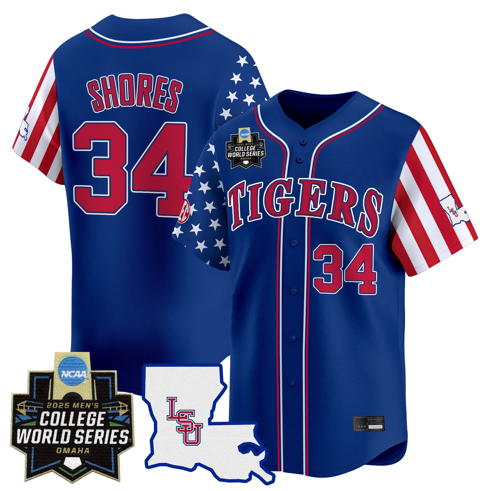 Men's LSU Tigers 2025 Independence Day Vapor Premier Limited Jersey - World Series Patch - Royal Chase Shores