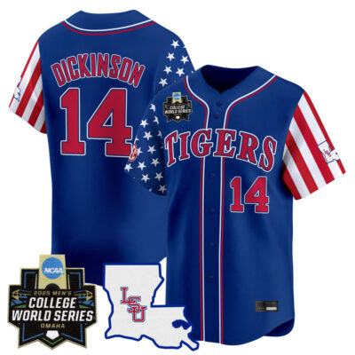 Men's LSU Tigers 2025 Independence Day Vapor Premier Limited Jersey - World Series Patch - Royal Daniel Dickinson