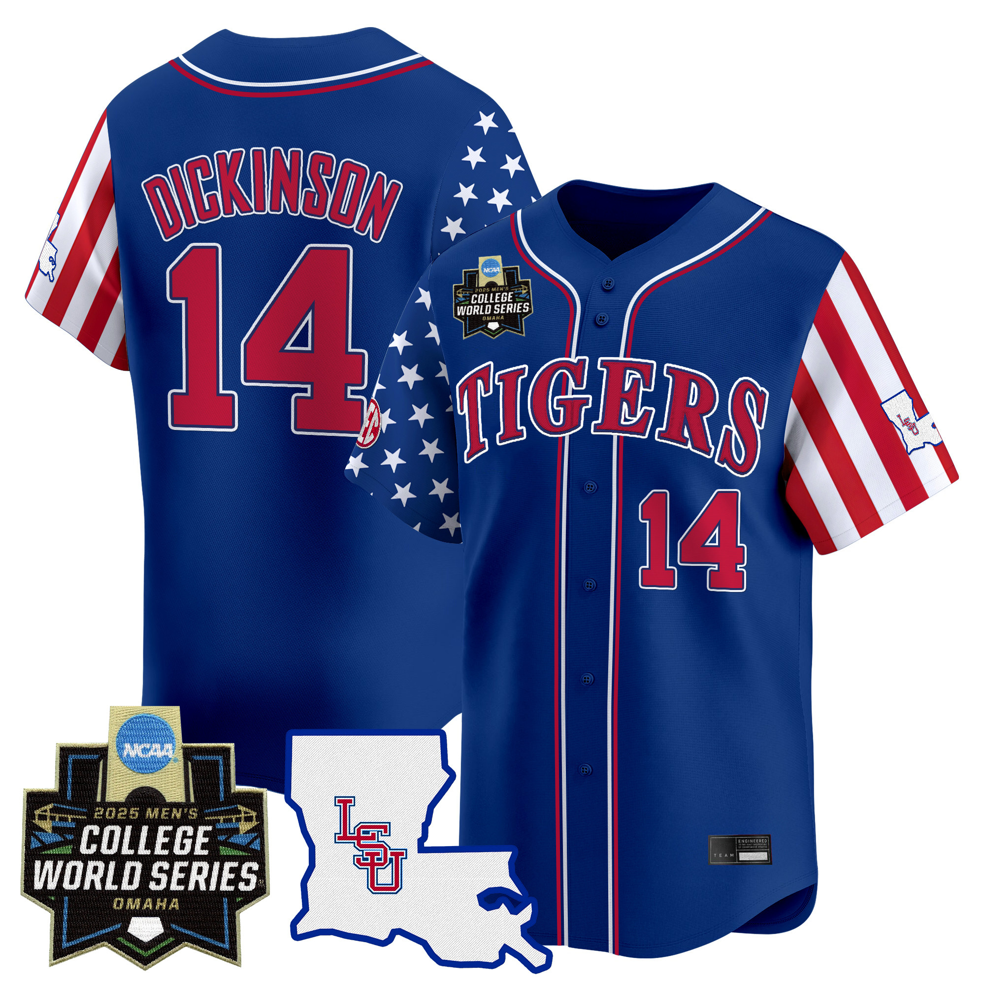 Men's LSU Tigers 2025 Independence Day Vapor Premier Limited Jersey - World Series Patch - Royal Daniel Dickinson