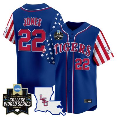 Men's LSU Tigers 2025 Independence Day Vapor Premier Limited Jersey - World Series Patch - Royal Jared Jones