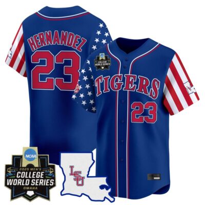Men's LSU Tigers 2025 Independence Day Vapor Premier Limited Jersey - World Series Patch - Royal Luis Hernandez