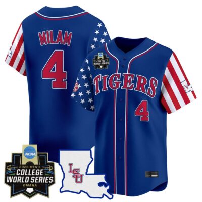 Men's LSU Tigers 2025 Independence Day Vapor Premier Limited Jersey - World Series Patch - Royal Steven Milam