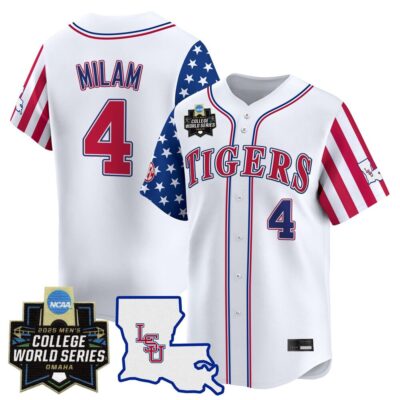Men's LSU Tigers 2025 Independence Day Vapor Premier Limited Jersey - World Series Patch - White Steven Milam