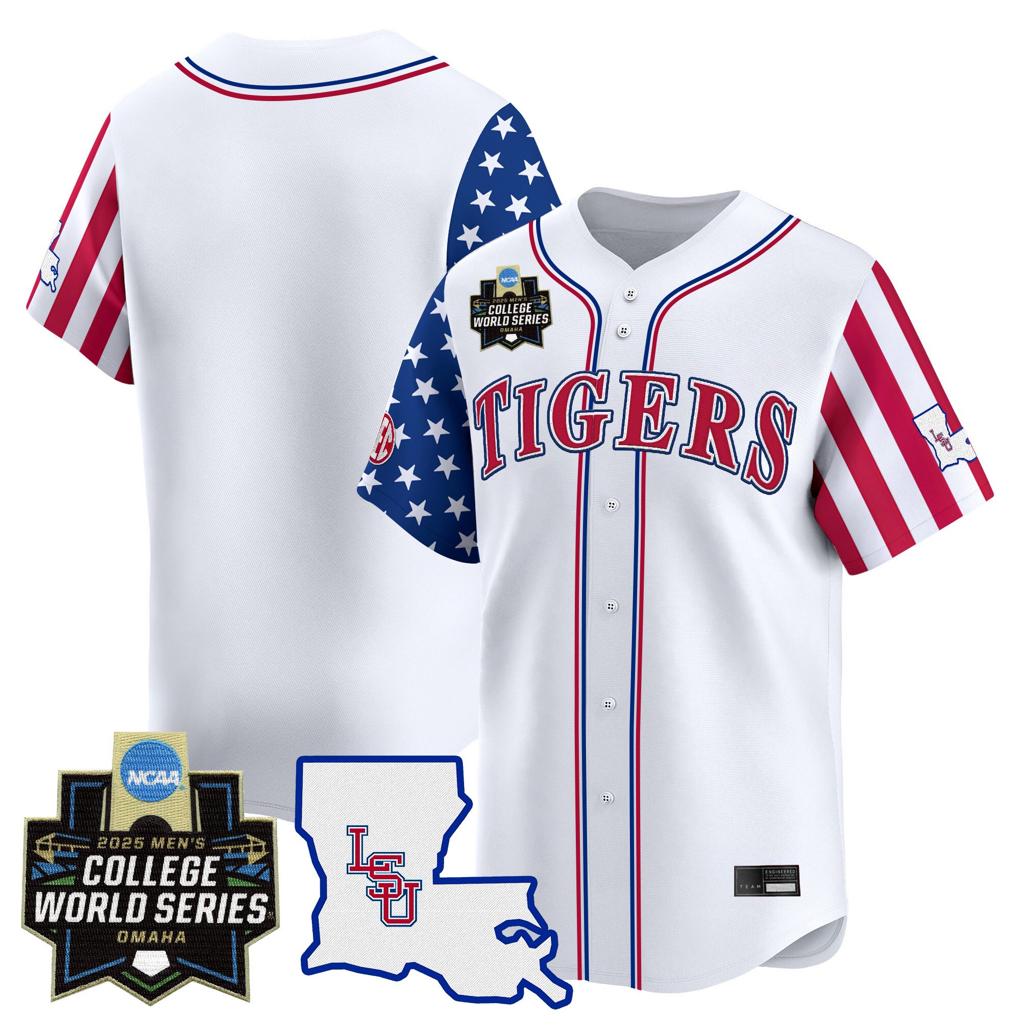 Men's LSU Tigers 2025 Independence Day Vapor Premier Limited Jersey - World Series Patch - White Team