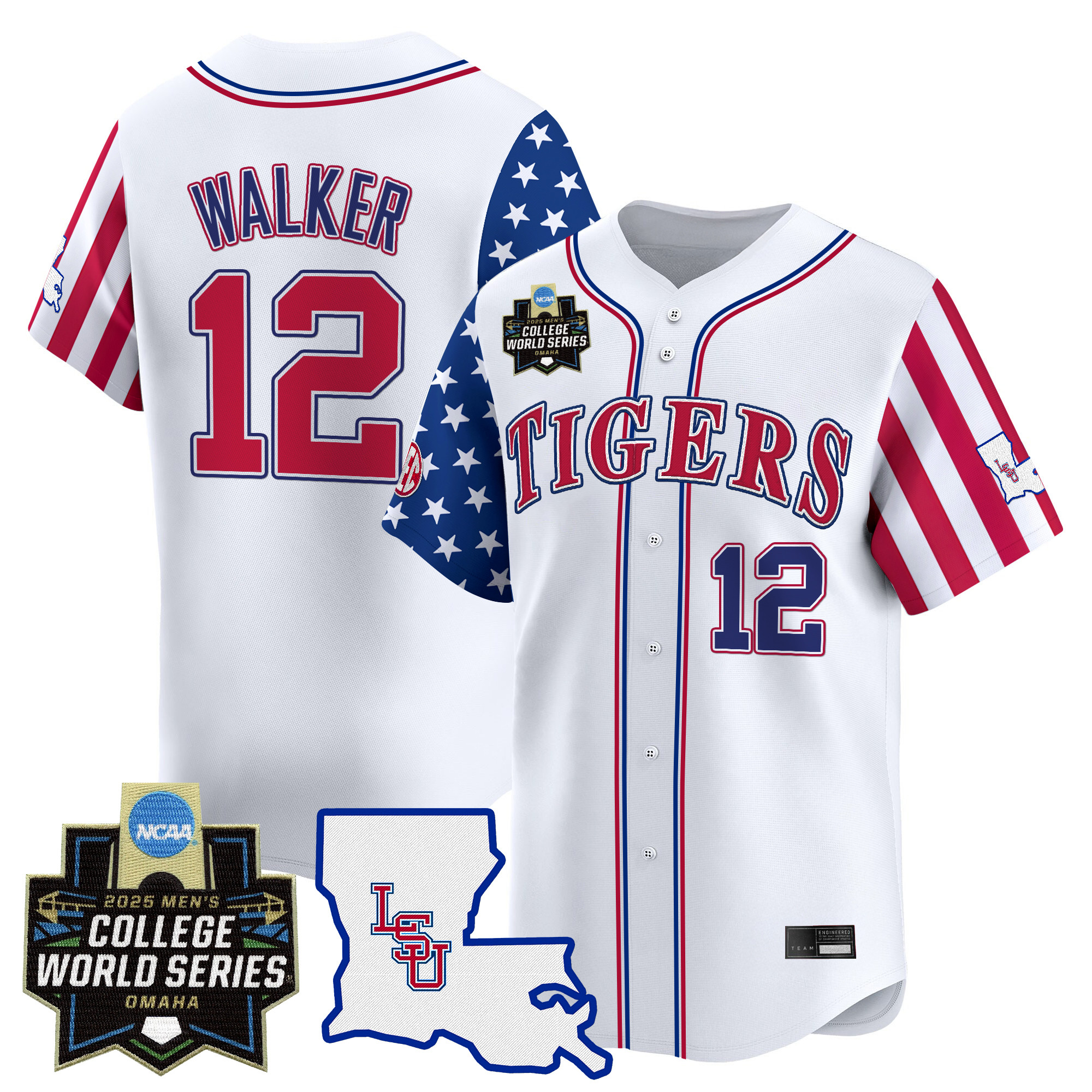 Men's LSU Tigers 2025 Independence Day Vapor Premier Limited Jersey - World Series Patch - White Todd Walker