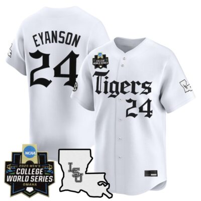 Men's LSU Tigers 2025 World Series 'Gothic Geaux Edition' Vapor Premier Limited Jersey - White Anthony Eyanson