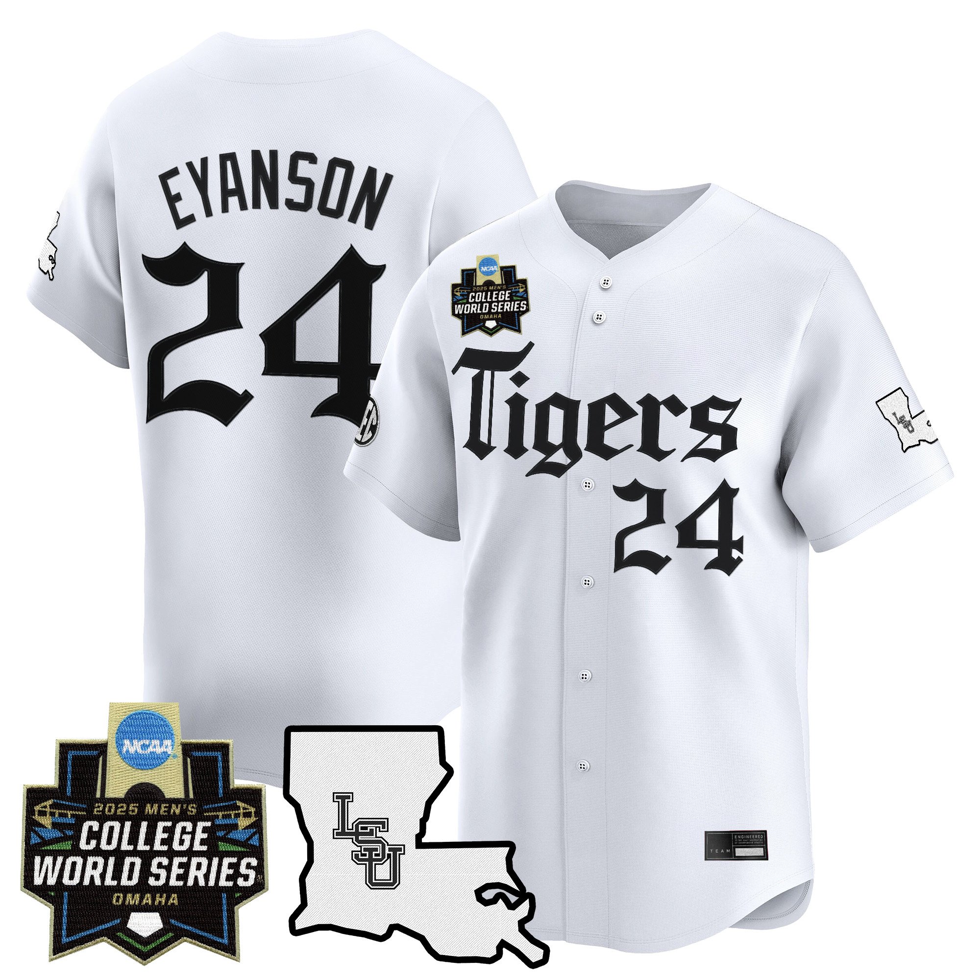 Men's LSU Tigers 2025 World Series 'Gothic Geaux Edition' Vapor Premier Limited Jersey - White Anthony Eyanson