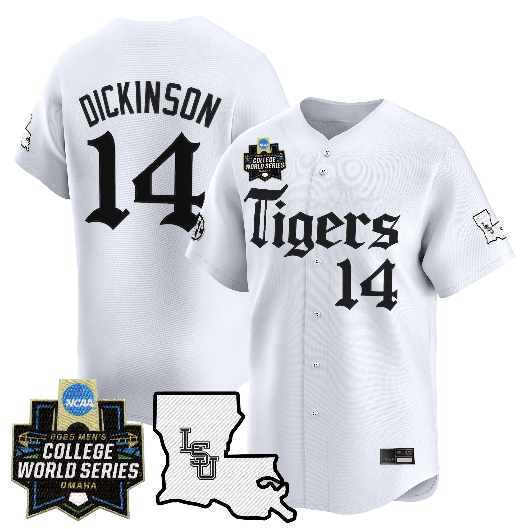 Men's LSU Tigers 2025 World Series 'Gothic Geaux Edition' Vapor Premier Limited Jersey - White Daniel Dickinson