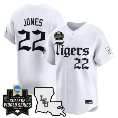 Men's LSU Tigers 2025 World Series 'Gothic Geaux Edition' Vapor Premier Limited Jersey - White Jared Jones