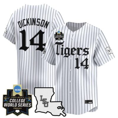 Men's LSU Tigers 2025 World Series 'Gothic Geaux Edition' Vapor Premier Limited Jersey - White Pinstripe Daniel Dickinson