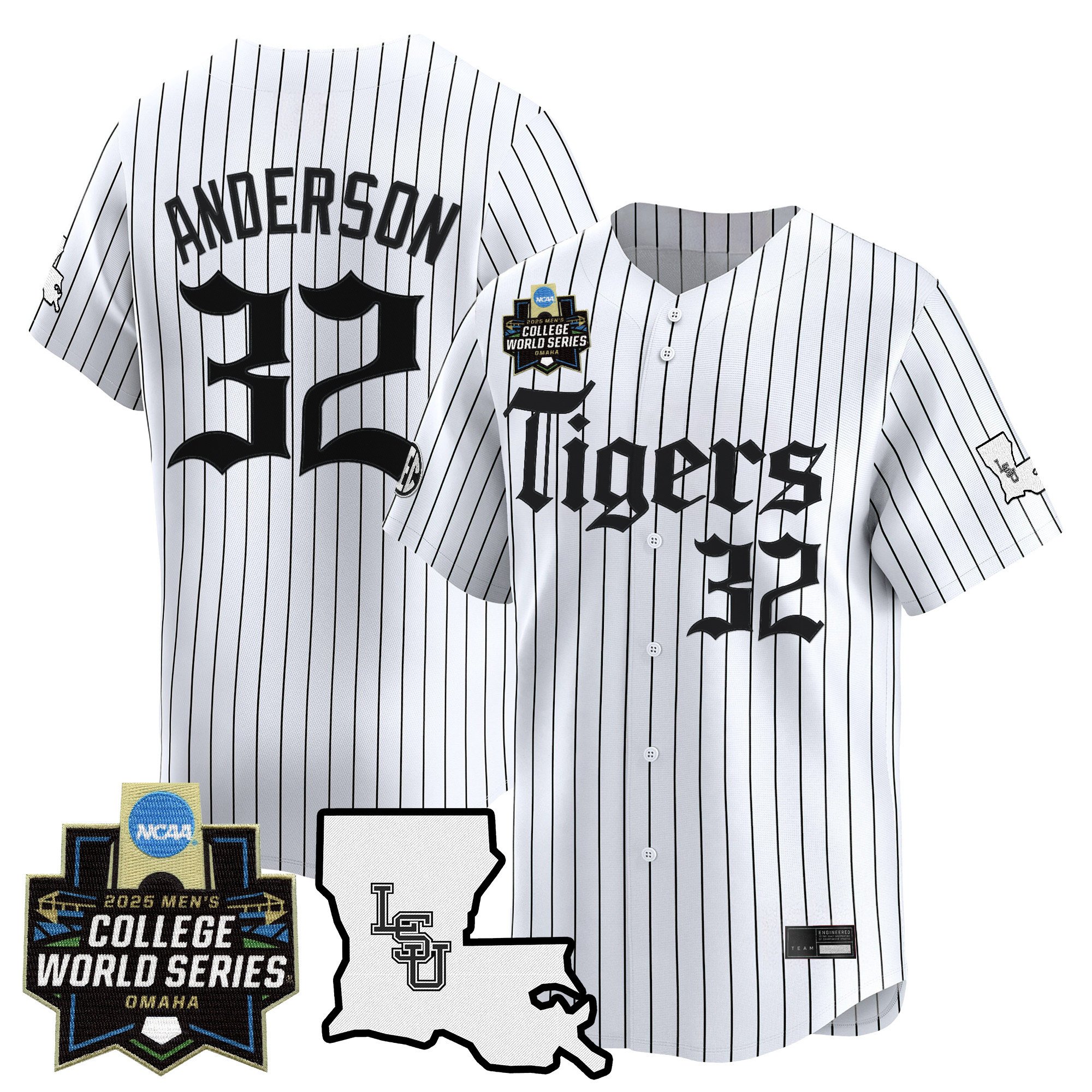 Men's LSU Tigers 2025 World Series 'Gothic Geaux Edition' Vapor Premier Limited Jersey - White Pinstripe Kade Anderson
