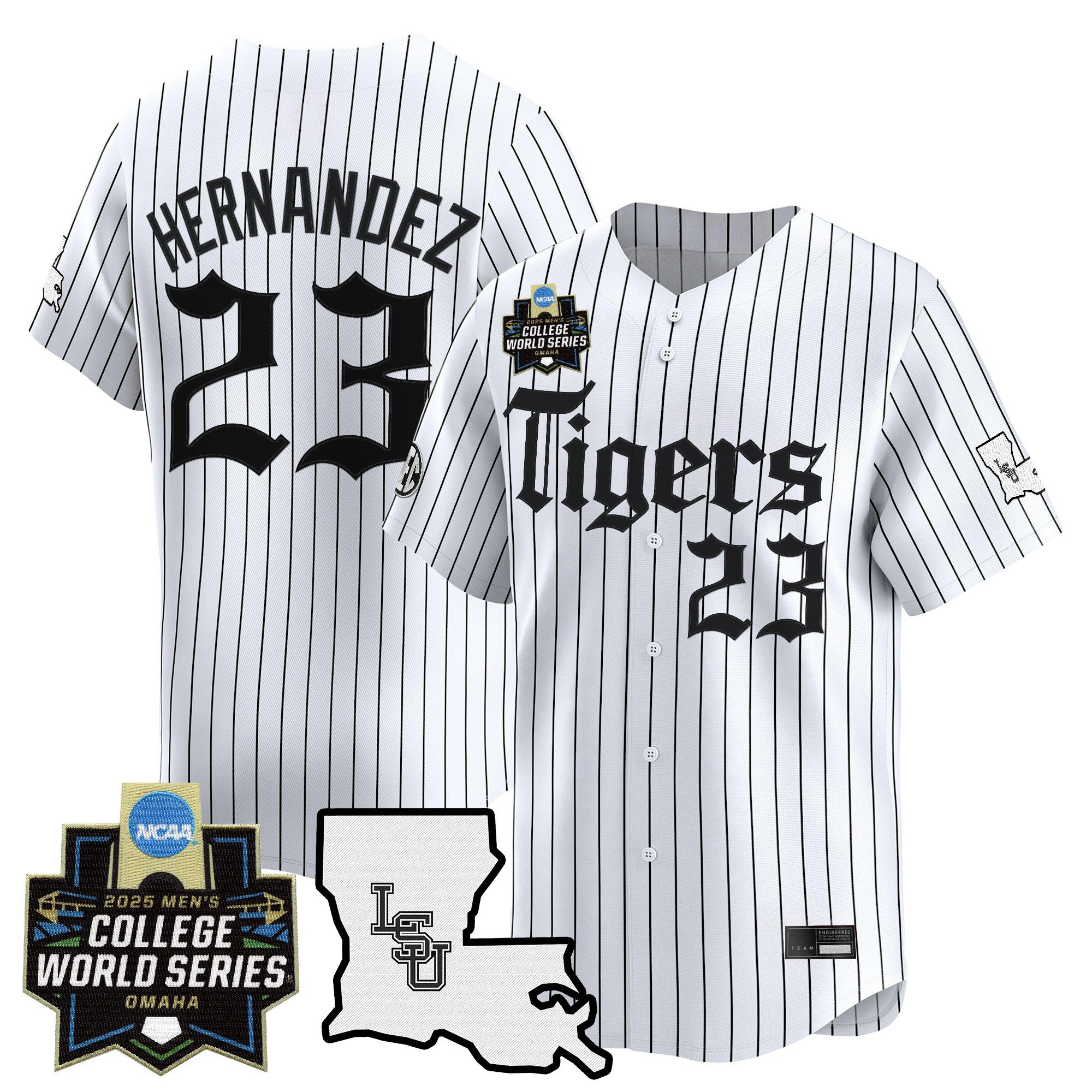Men's LSU Tigers 2025 World Series 'Gothic Geaux Edition' Vapor Premier Limited Jersey - White Pinstripe Luis Hernandez