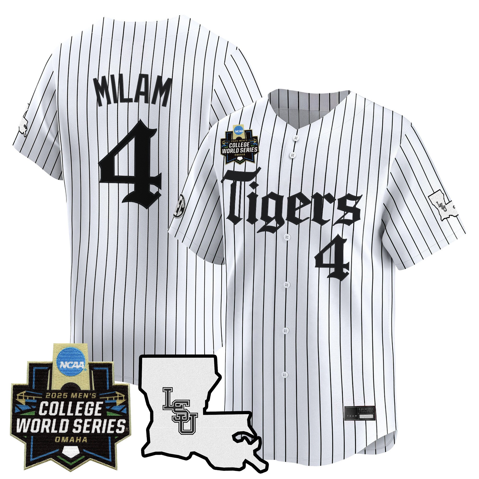 Men's LSU Tigers 2025 World Series 'Gothic Geaux Edition' Vapor Premier Limited Jersey - White Pinstripe Steven Milam