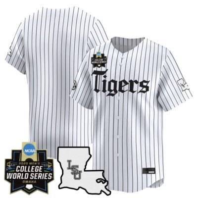 Men's LSU Tigers 2025 World Series 'Gothic Geaux Edition' Vapor Premier Limited Jersey - White Pinstripe Team