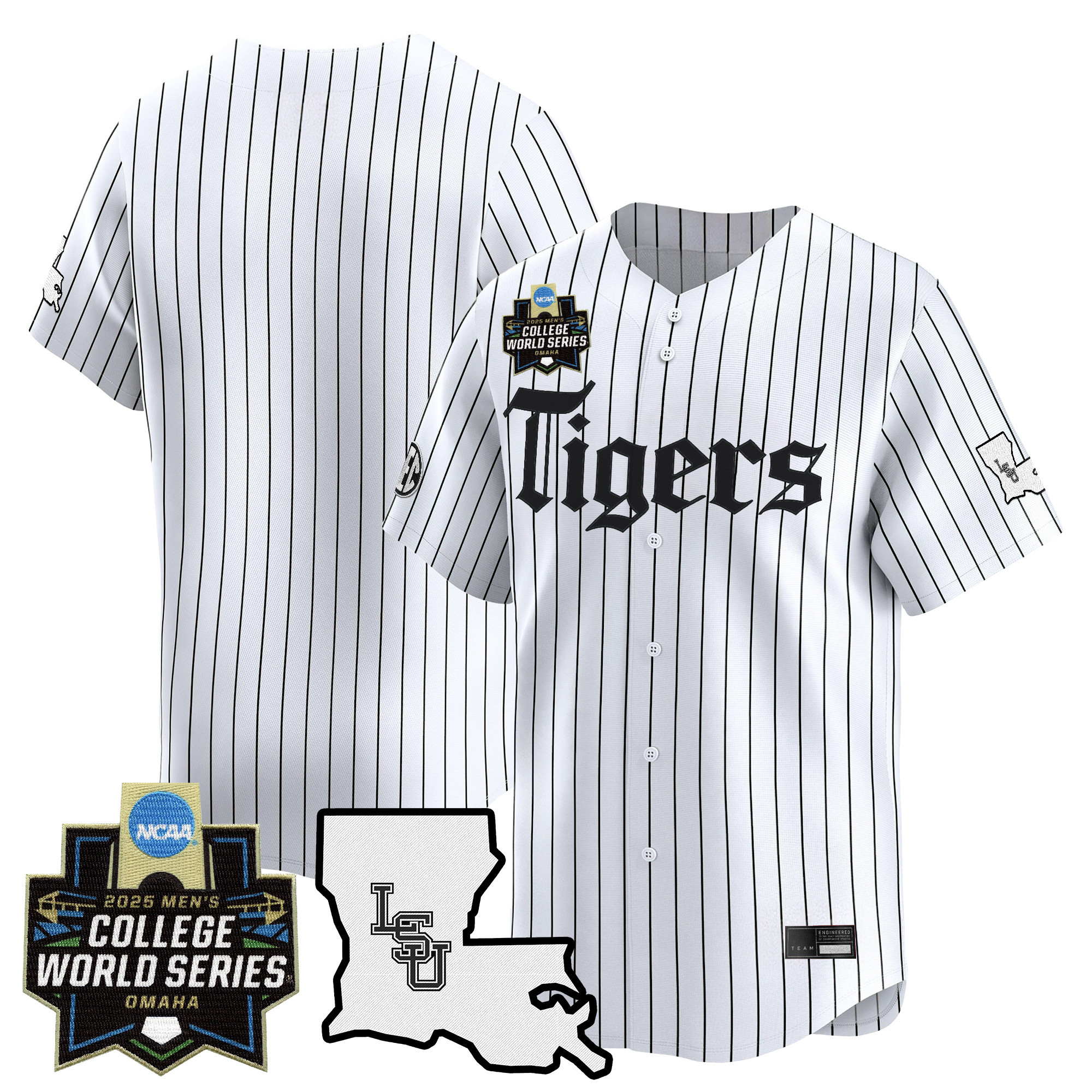 Men's LSU Tigers 2025 World Series 'Gothic Geaux Edition' Vapor Premier Limited Jersey - White Pinstripe Team
