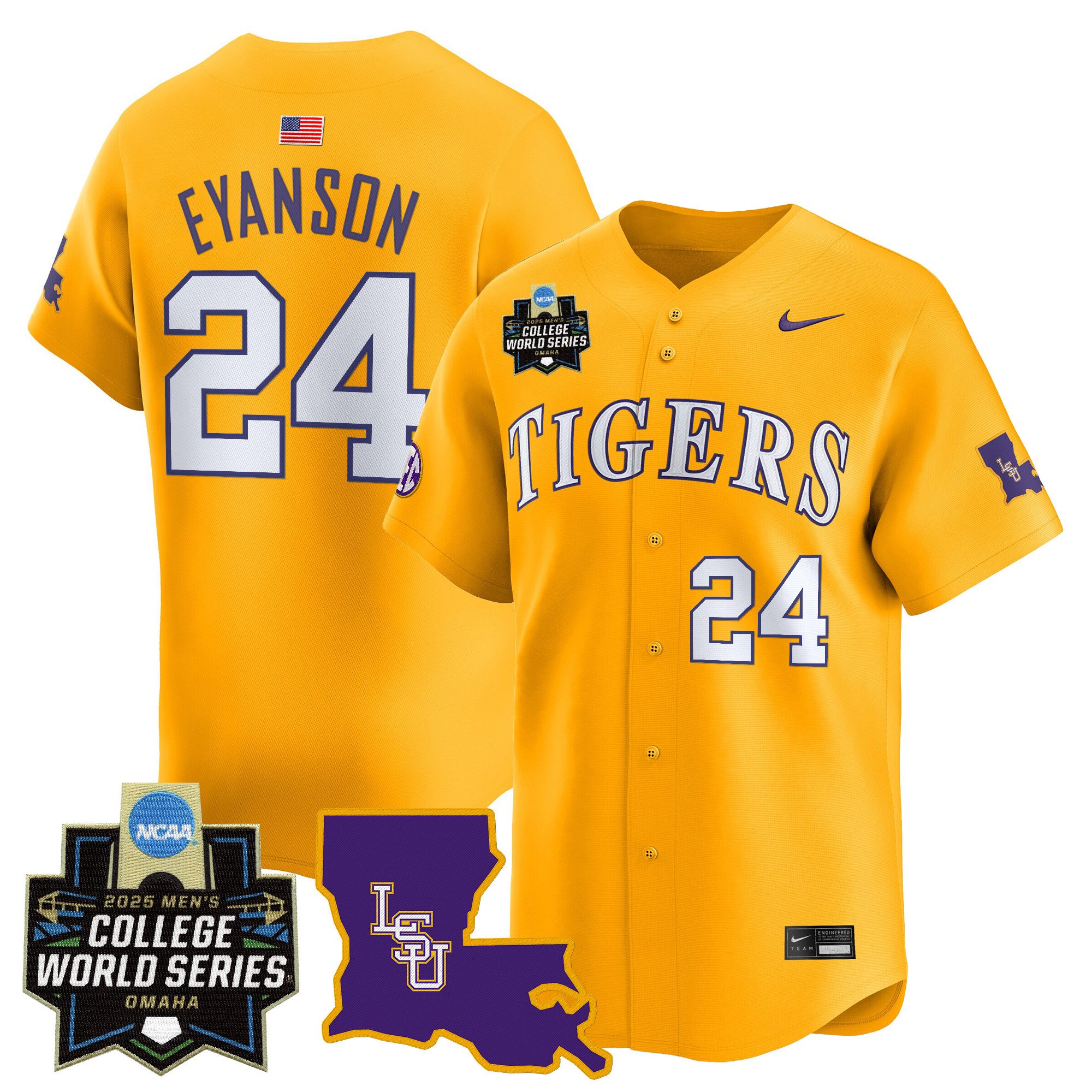Men's LSU Tigers 2025 World Series Vapor Premier Limited Jersey - Gold Anthony Eyanson