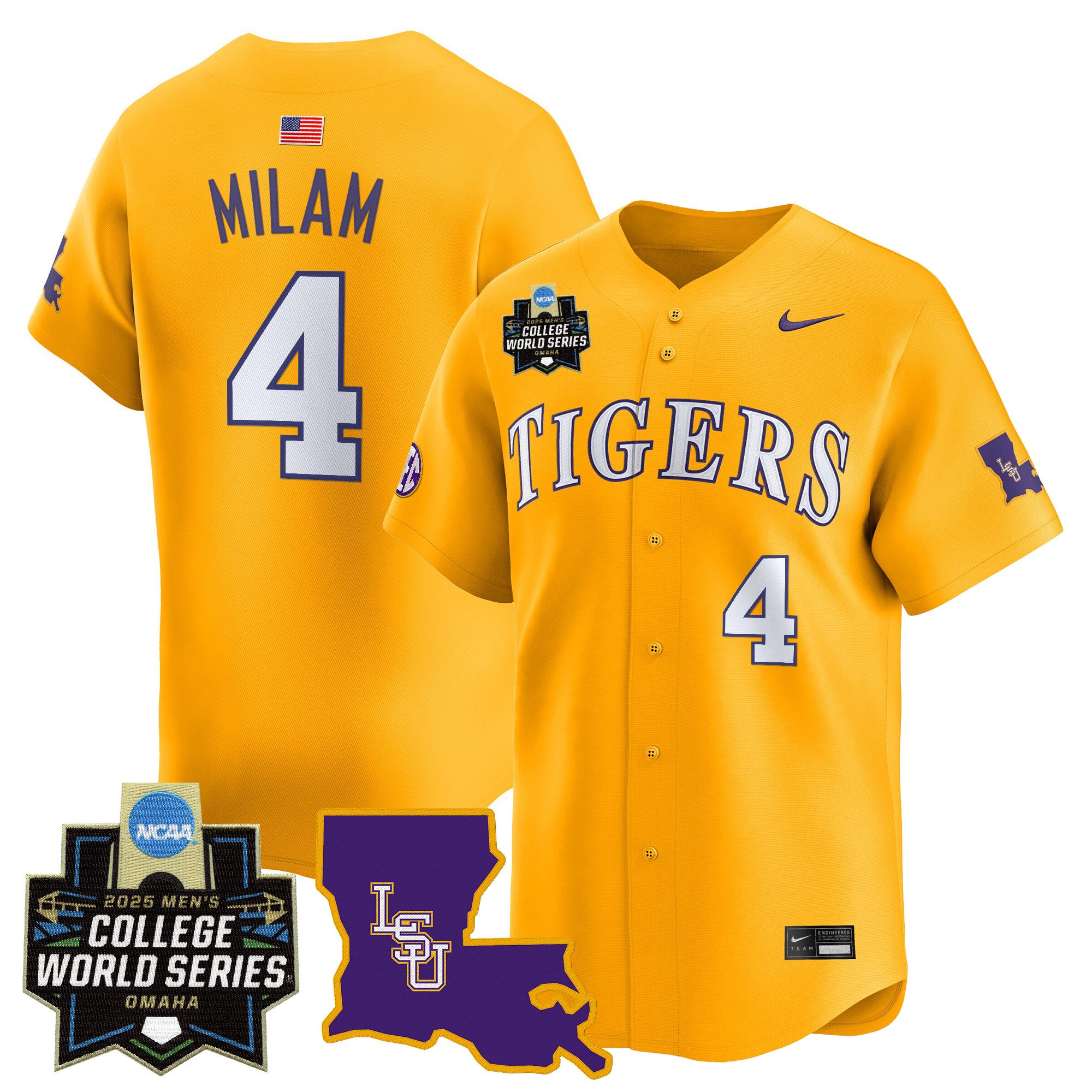 Men's LSU Tigers 2025 World Series Vapor Premier Limited Jersey - Gold Steven Milam