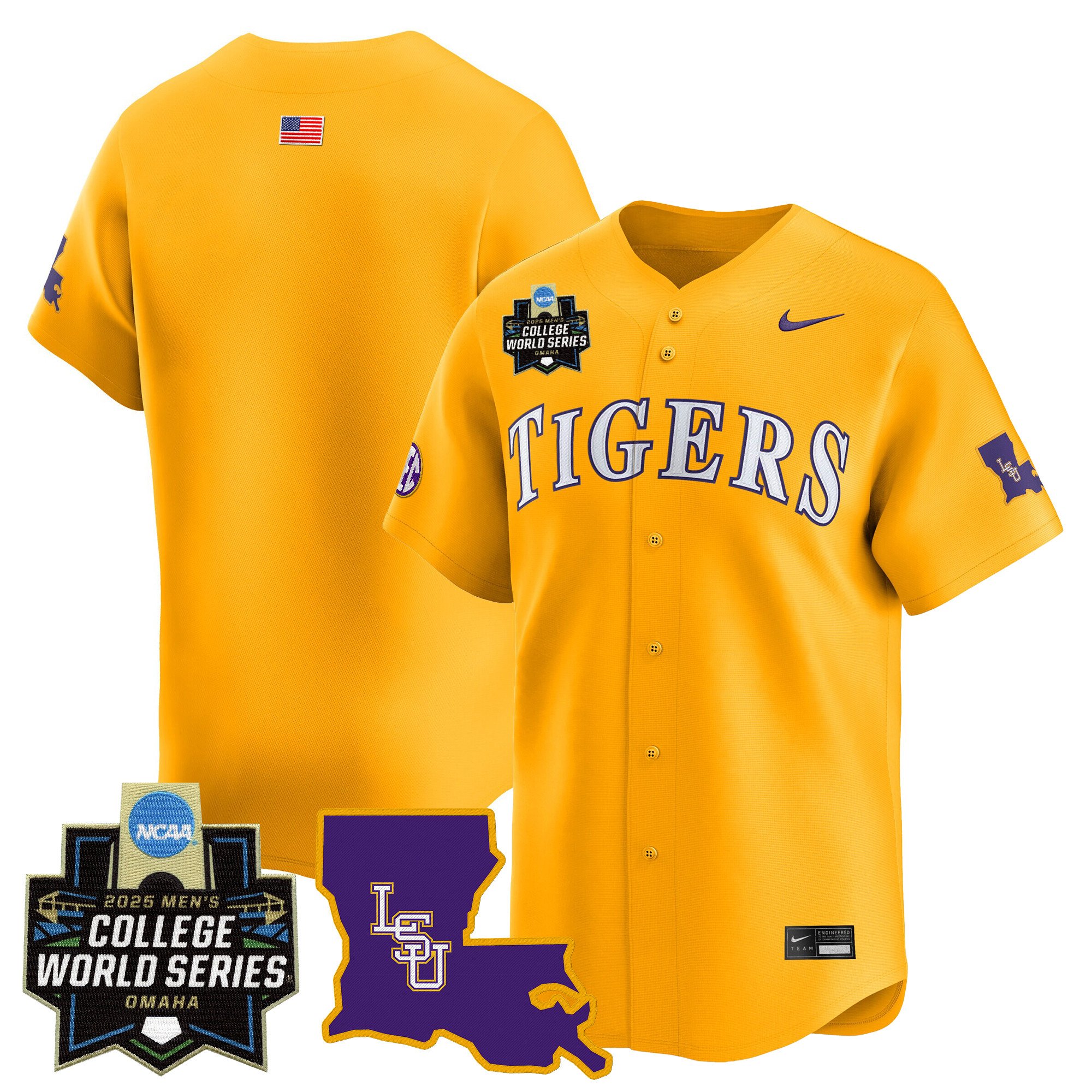 Men's LSU Tigers 2025 World Series Vapor Premier Limited Jersey - Gold Team