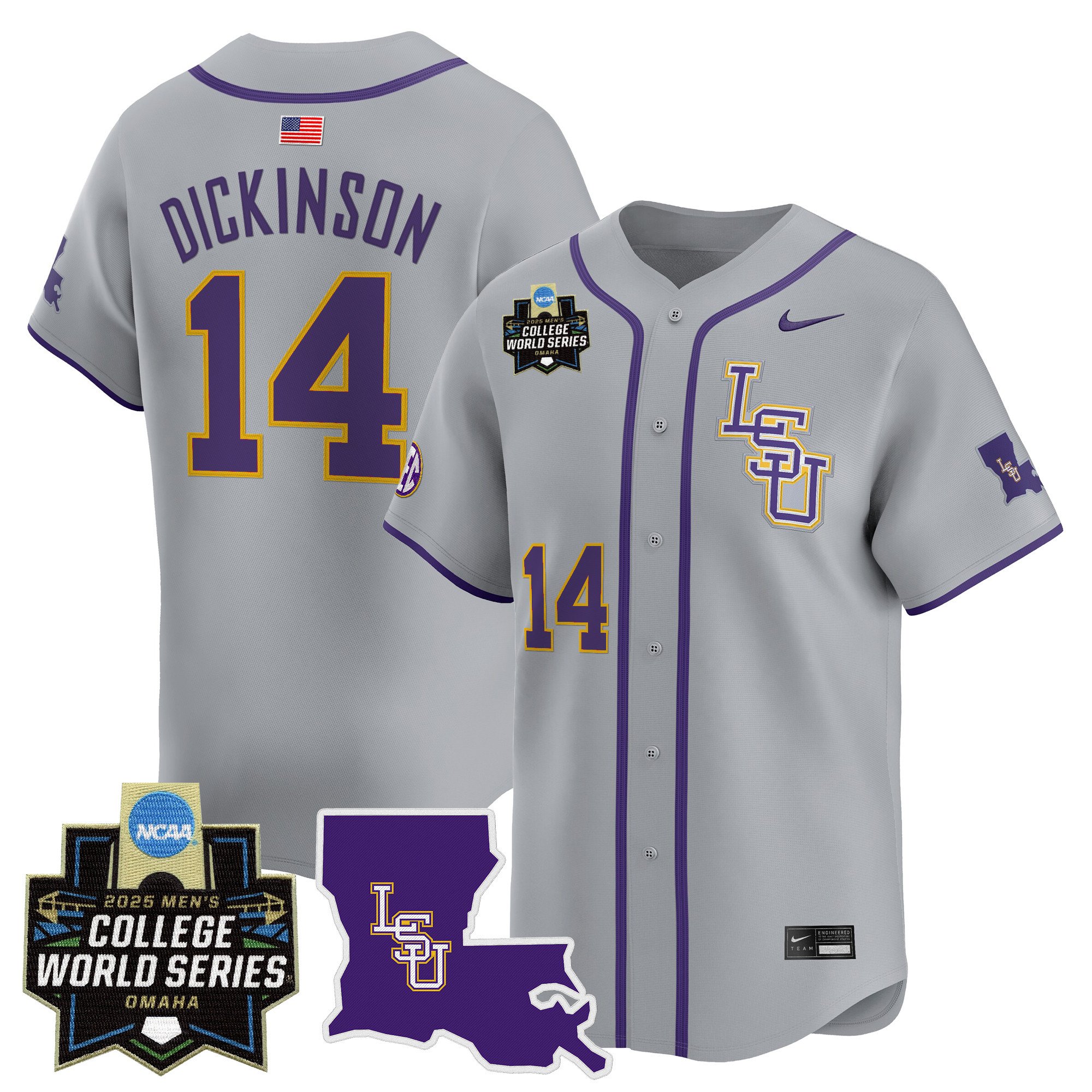 Men's LSU Tigers 2025 World Series Vapor Premier Limited Jersey - Gray Daniel Dickinson