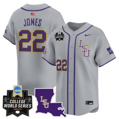 Men's LSU Tigers 2025 World Series Vapor Premier Limited Jersey - Gray Jared Jones