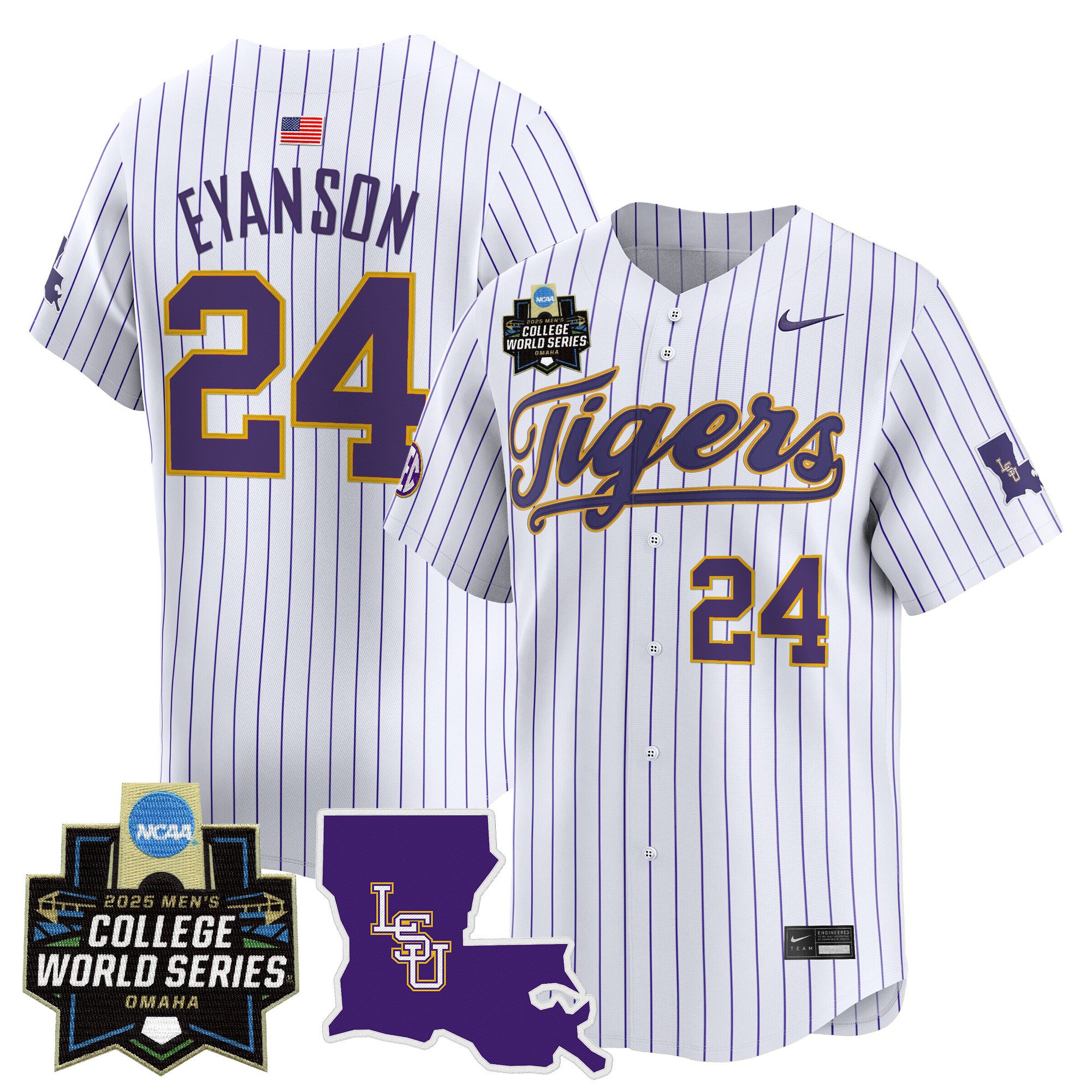 Men's LSU Tigers 2025 World Series Vapor Premier Limited Jersey - Pinstripe Anthony Eyanson