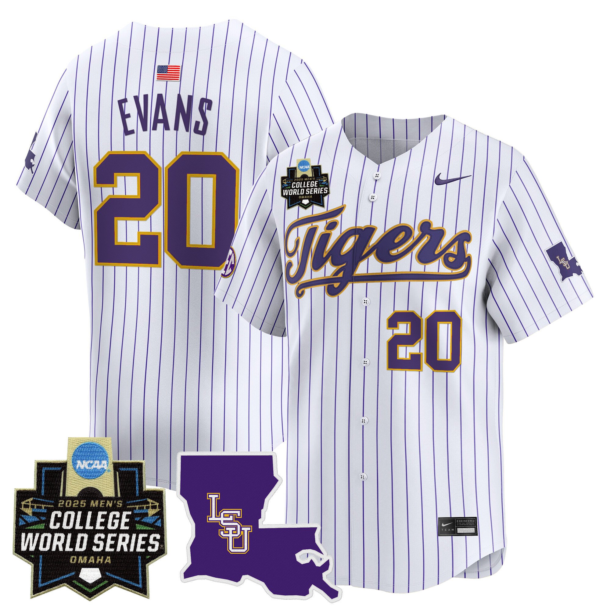 Men's LSU Tigers 2025 World Series Vapor Premier Limited Jersey - Pinstripe Casan Evans