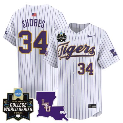 Men's LSU Tigers 2025 World Series Vapor Premier Limited Jersey - Pinstripe Chase Shores