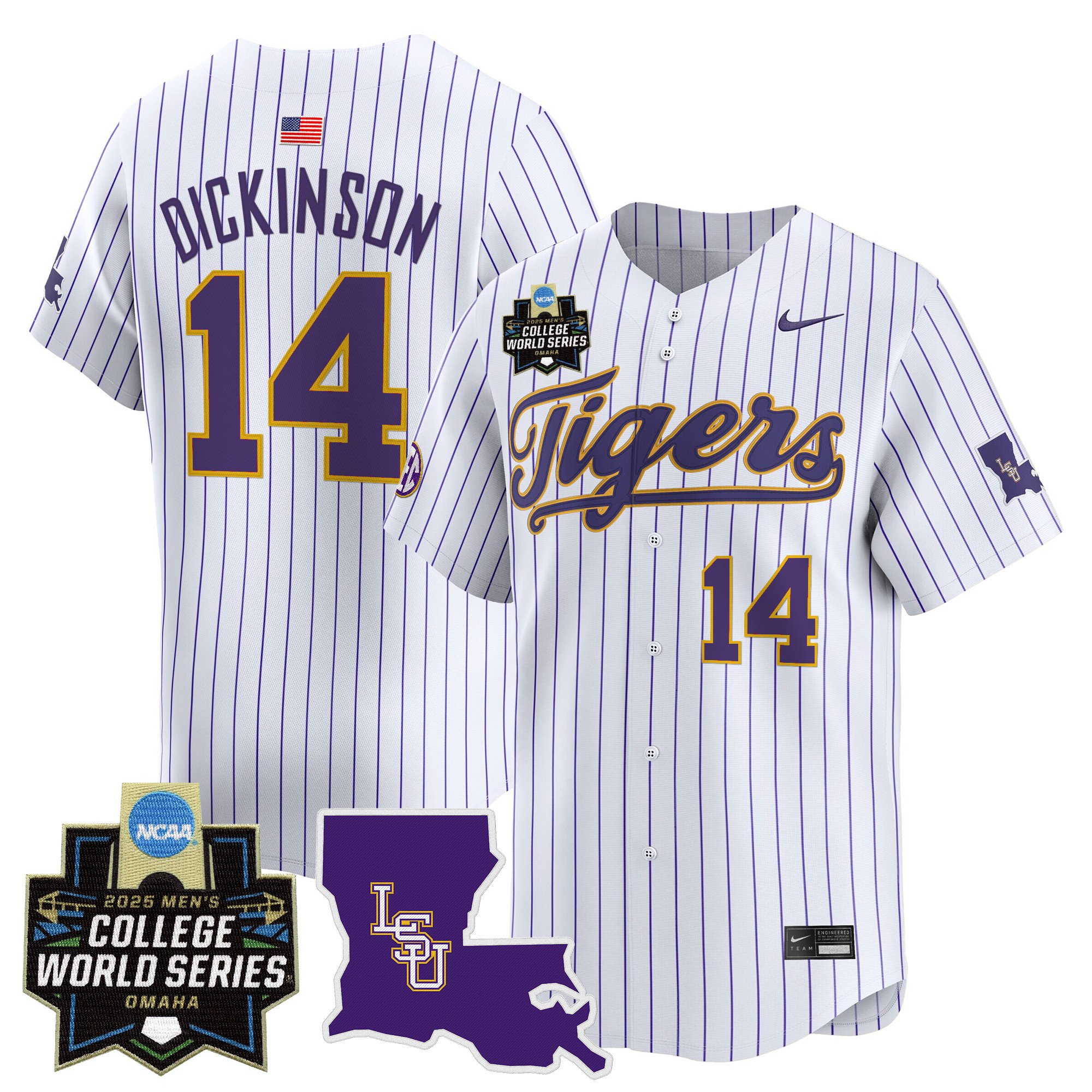 Men's LSU Tigers 2025 World Series Vapor Premier Limited Jersey - Pinstripe Daniel Dickinson
