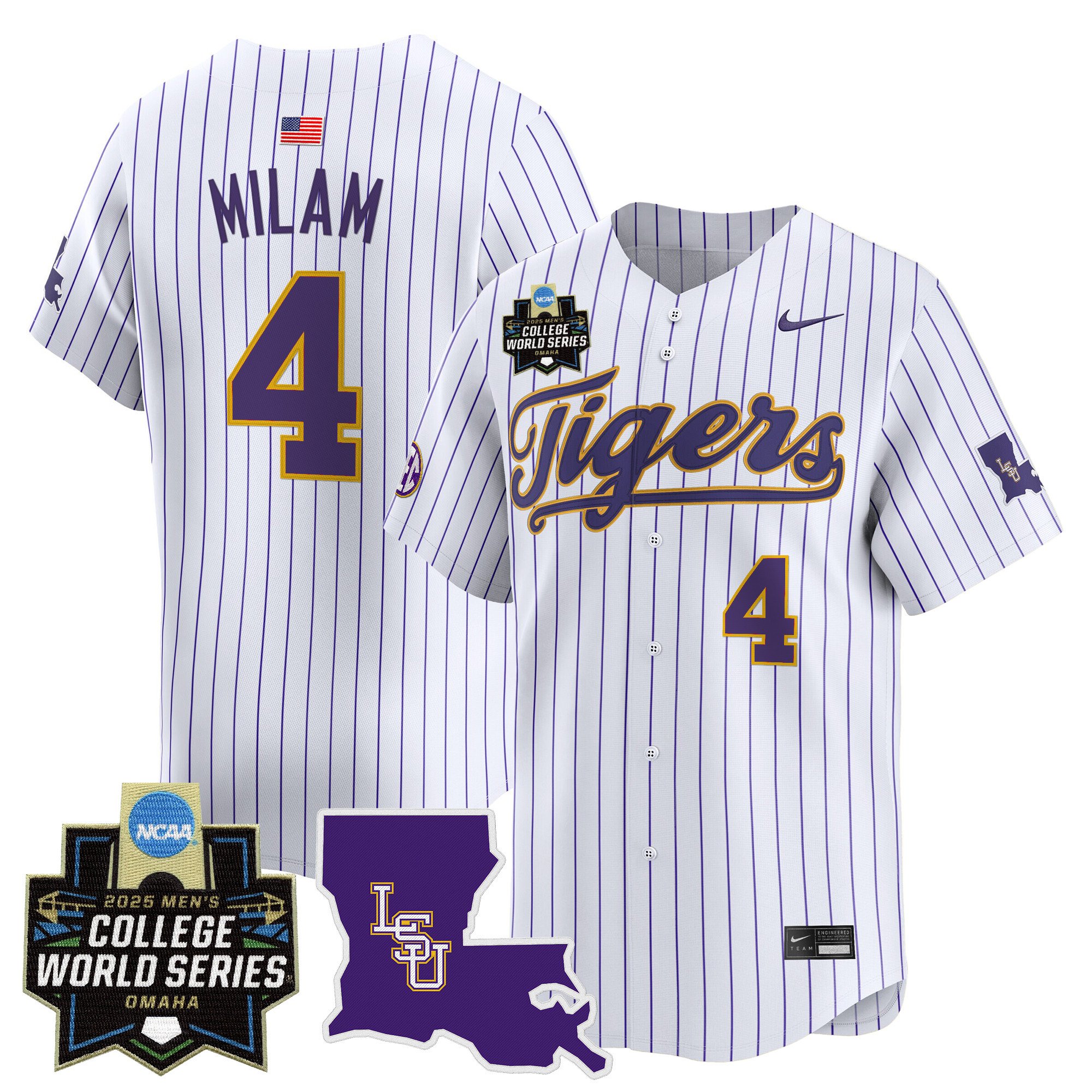 Men's LSU Tigers 2025 World Series Vapor Premier Limited Jersey - Pinstripe Steven Milam