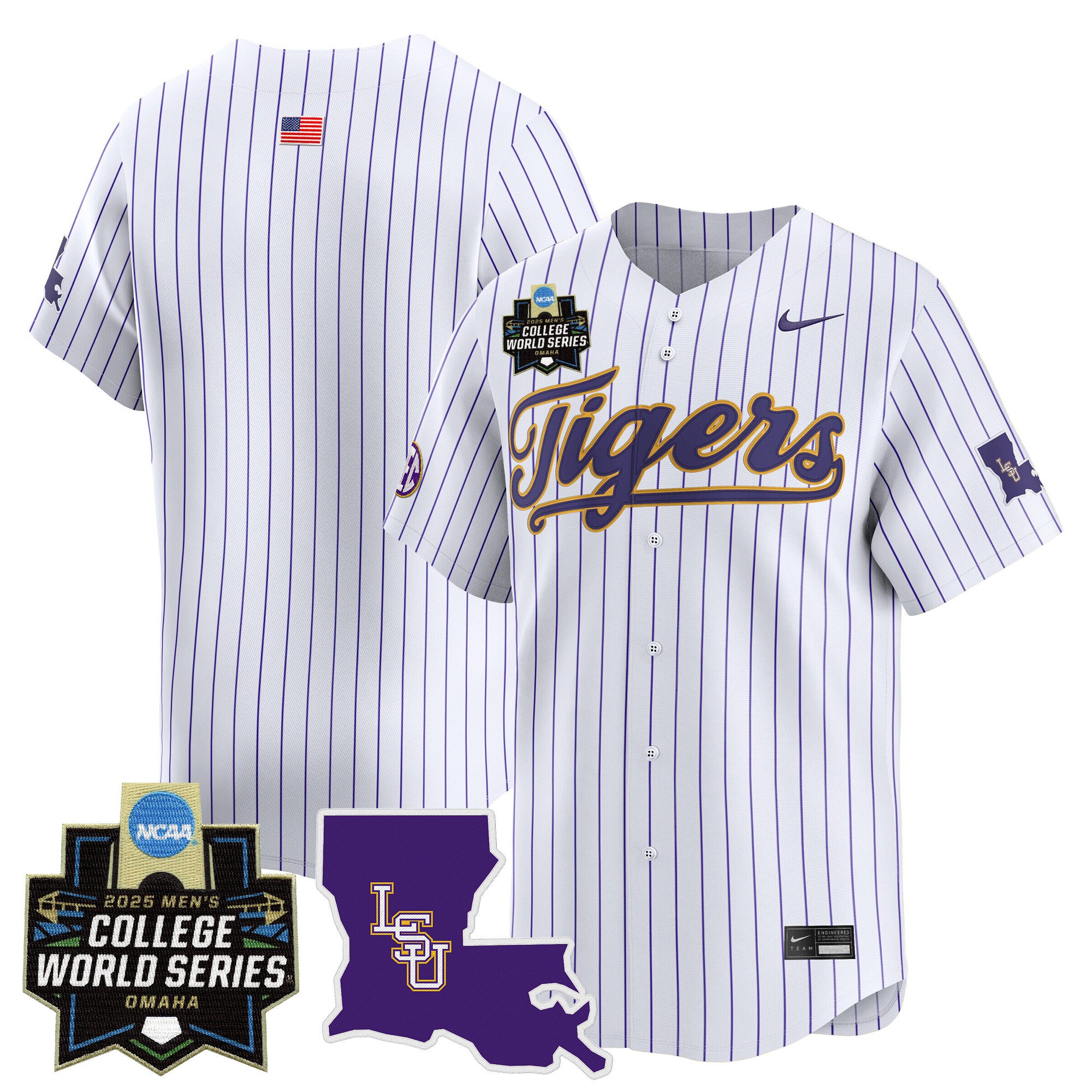 Men's LSU Tigers 2025 World Series Vapor Premier Limited Jersey - Pinstripe Team