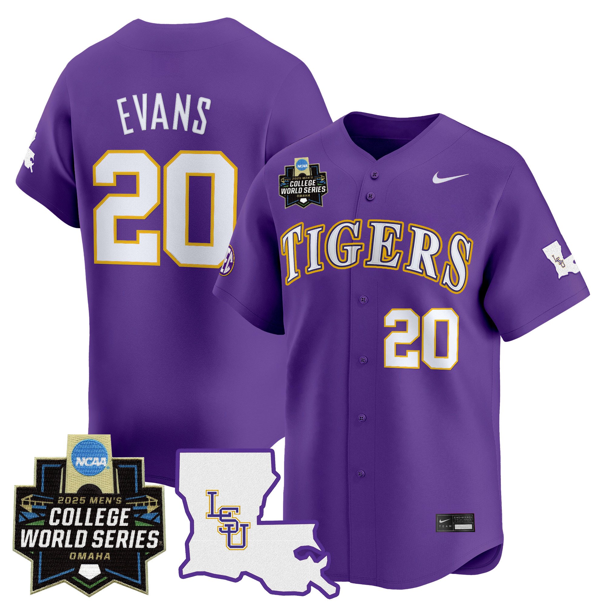 Men's LSU Tigers 2025 World Series Vapor Premier Limited Jersey - Purple Casan Evans