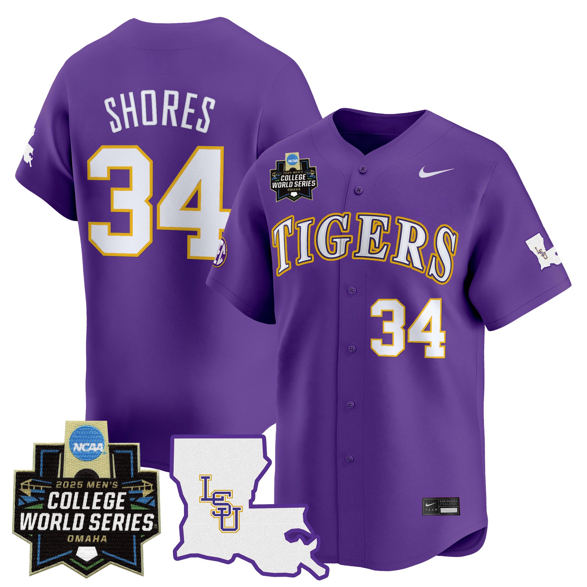 Men's LSU Tigers 2025 World Series Vapor Premier Limited Jersey - Purple Chase Shores