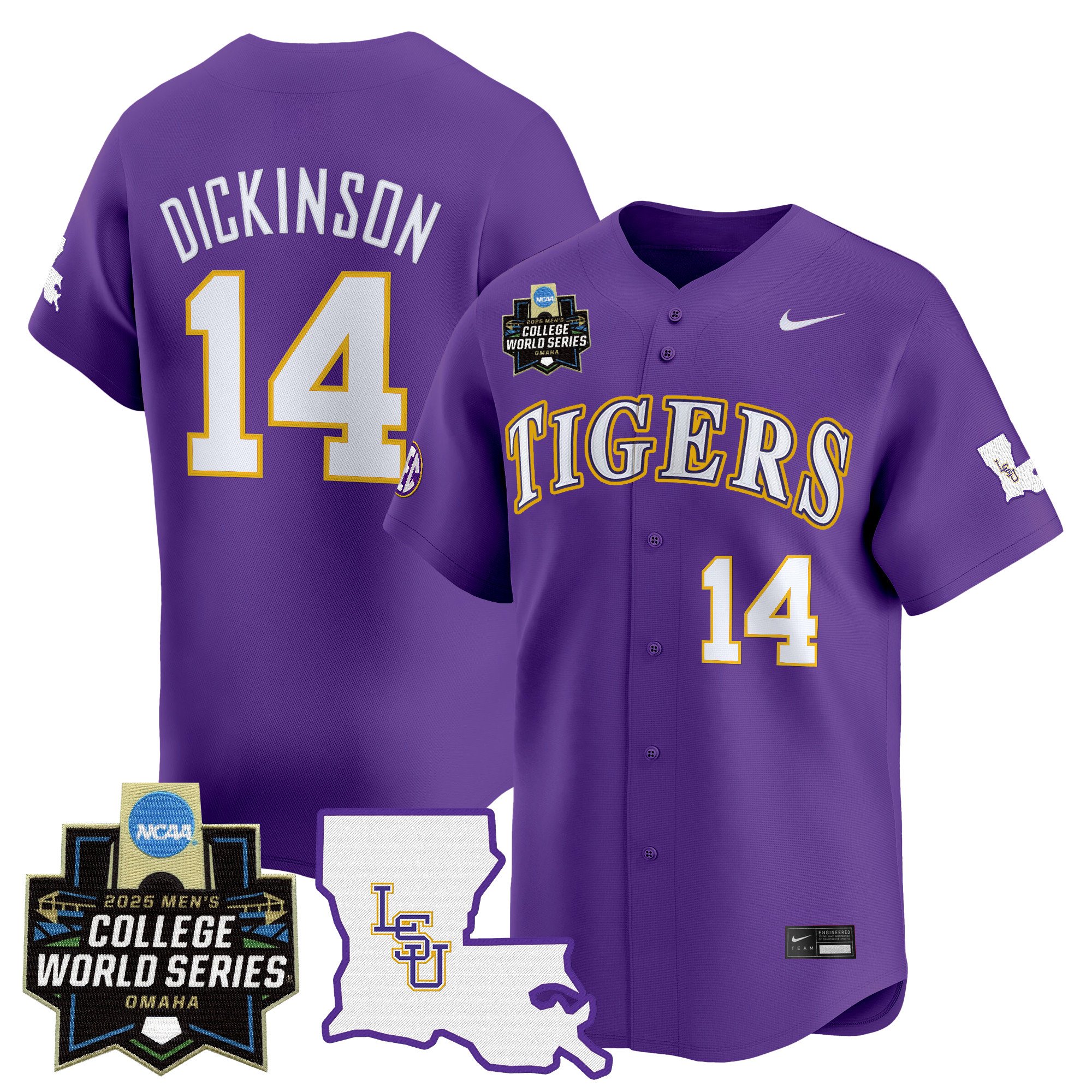 Men's LSU Tigers 2025 World Series Vapor Premier Limited Jersey - Purple Daniel Dickinson