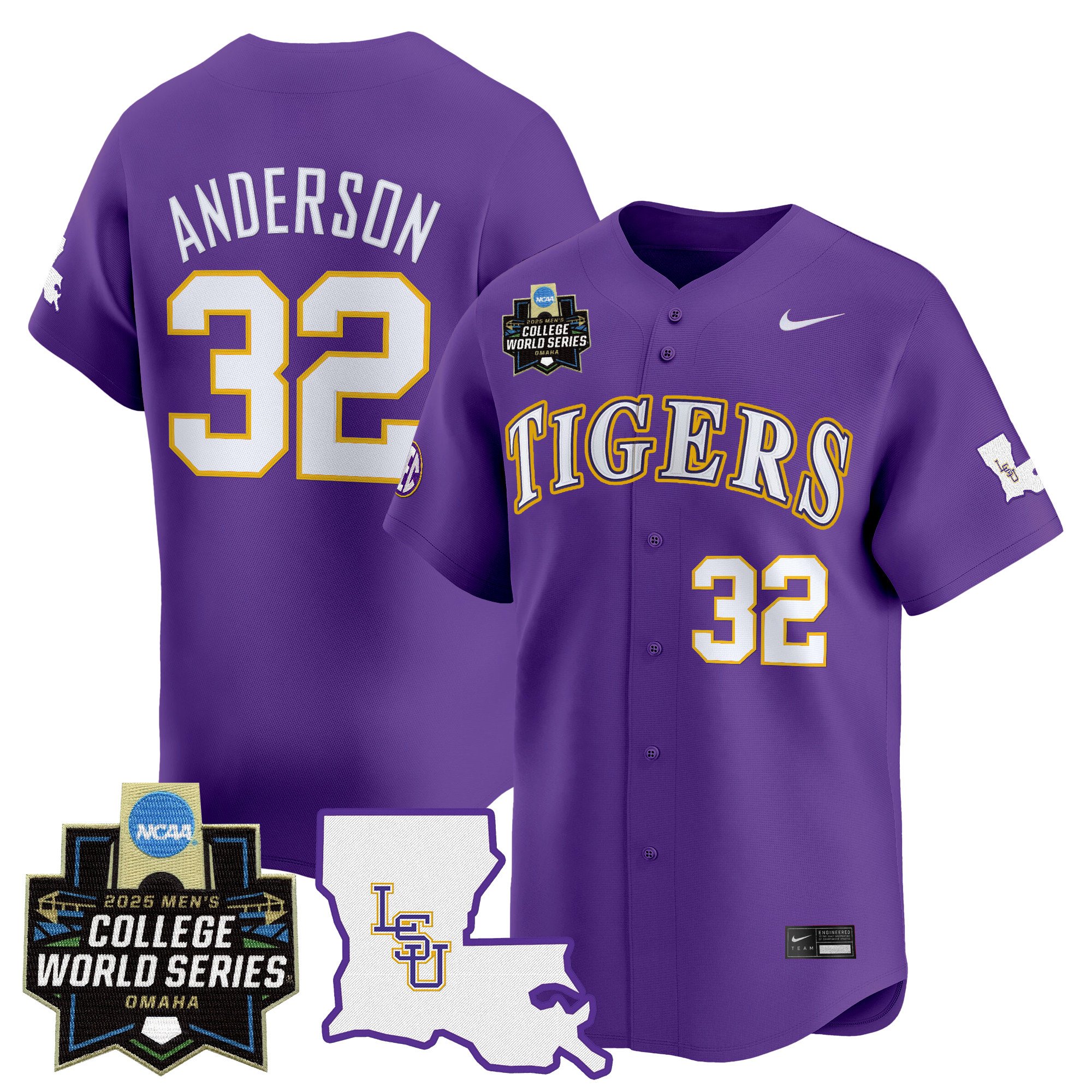 Men's LSU Tigers 2025 World Series Vapor Premier Limited Jersey - Purple Kade Anderson