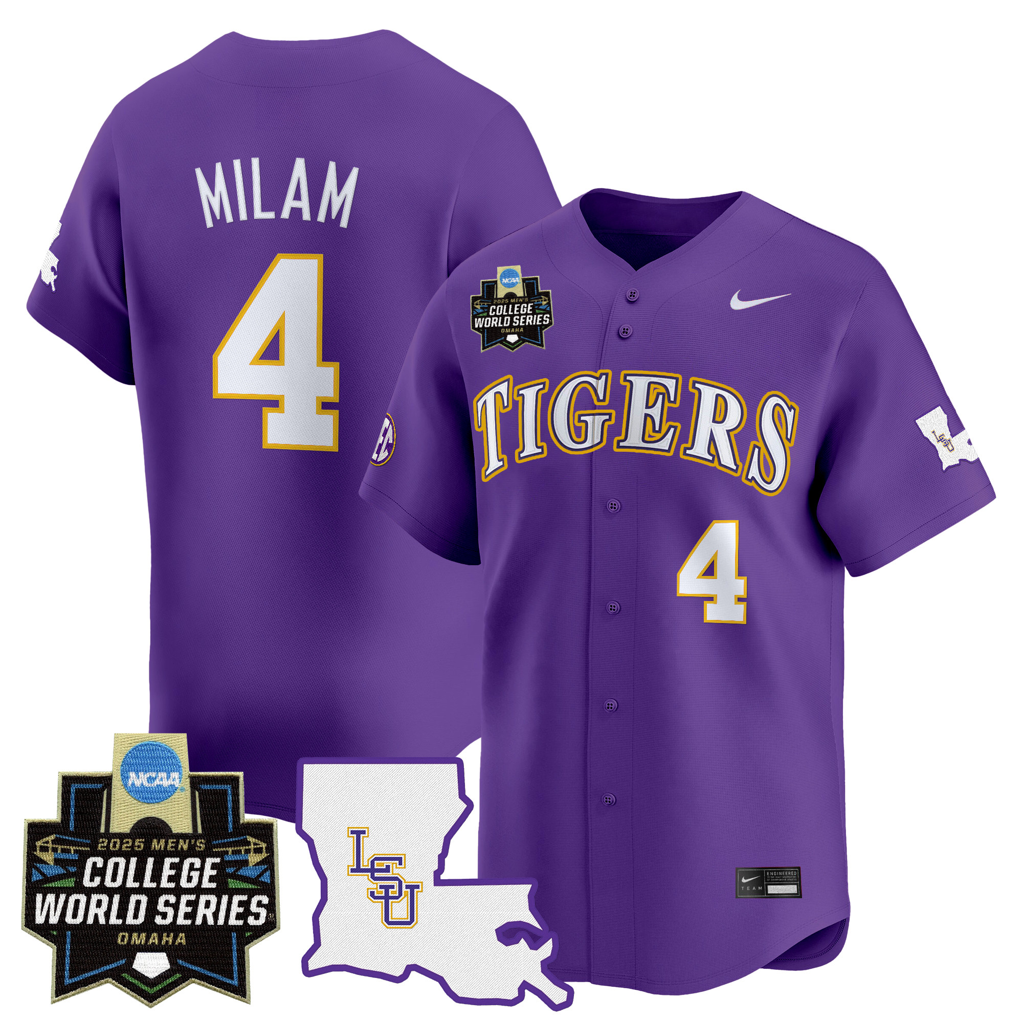 Men's LSU Tigers 2025 World Series Vapor Premier Limited Jersey - Purple Steven Milam
