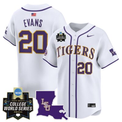 Men's LSU Tigers 2025 World Series Vapor Premier Limited Jersey - White Casan Evans