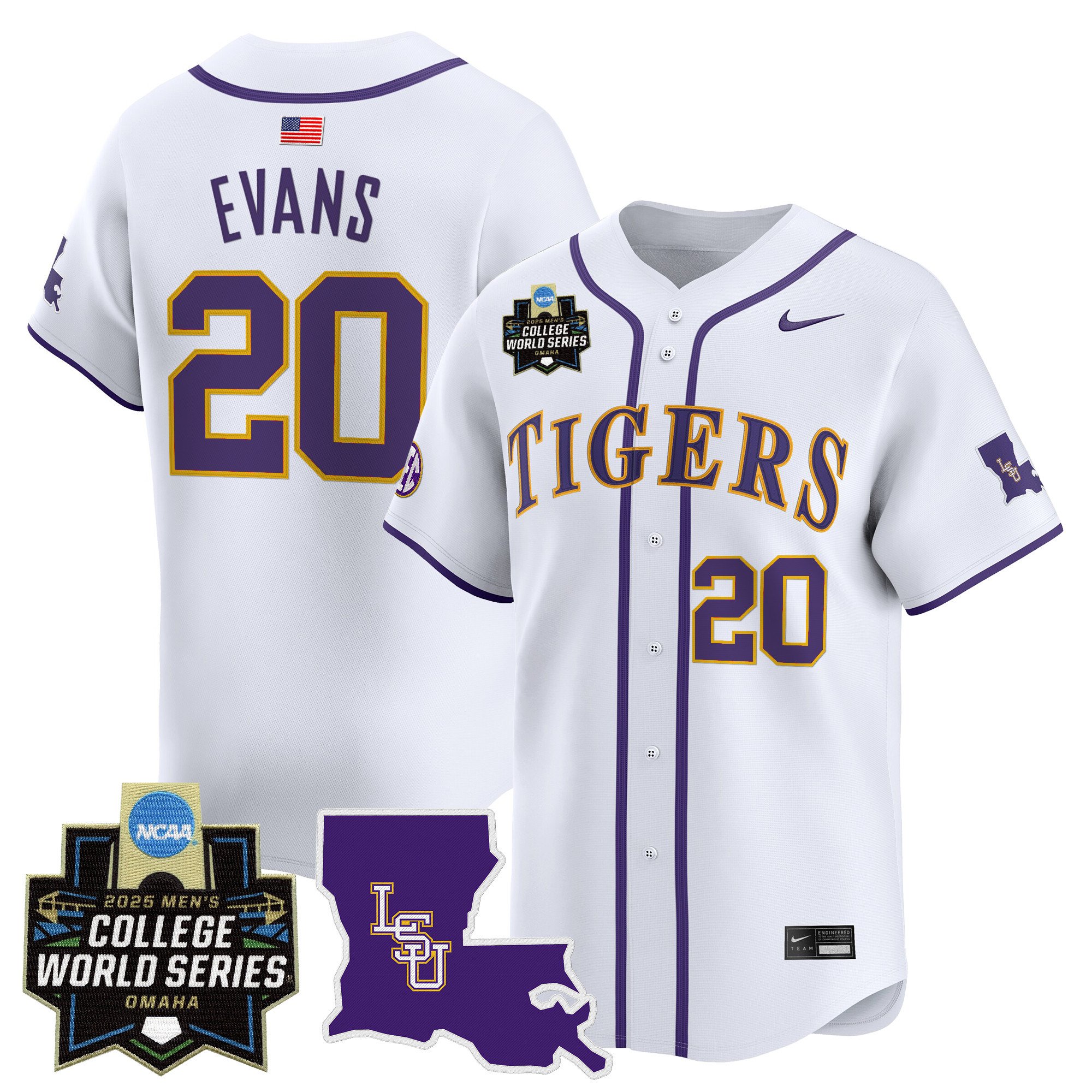 Men's LSU Tigers 2025 World Series Vapor Premier Limited Jersey - White Casan Evans