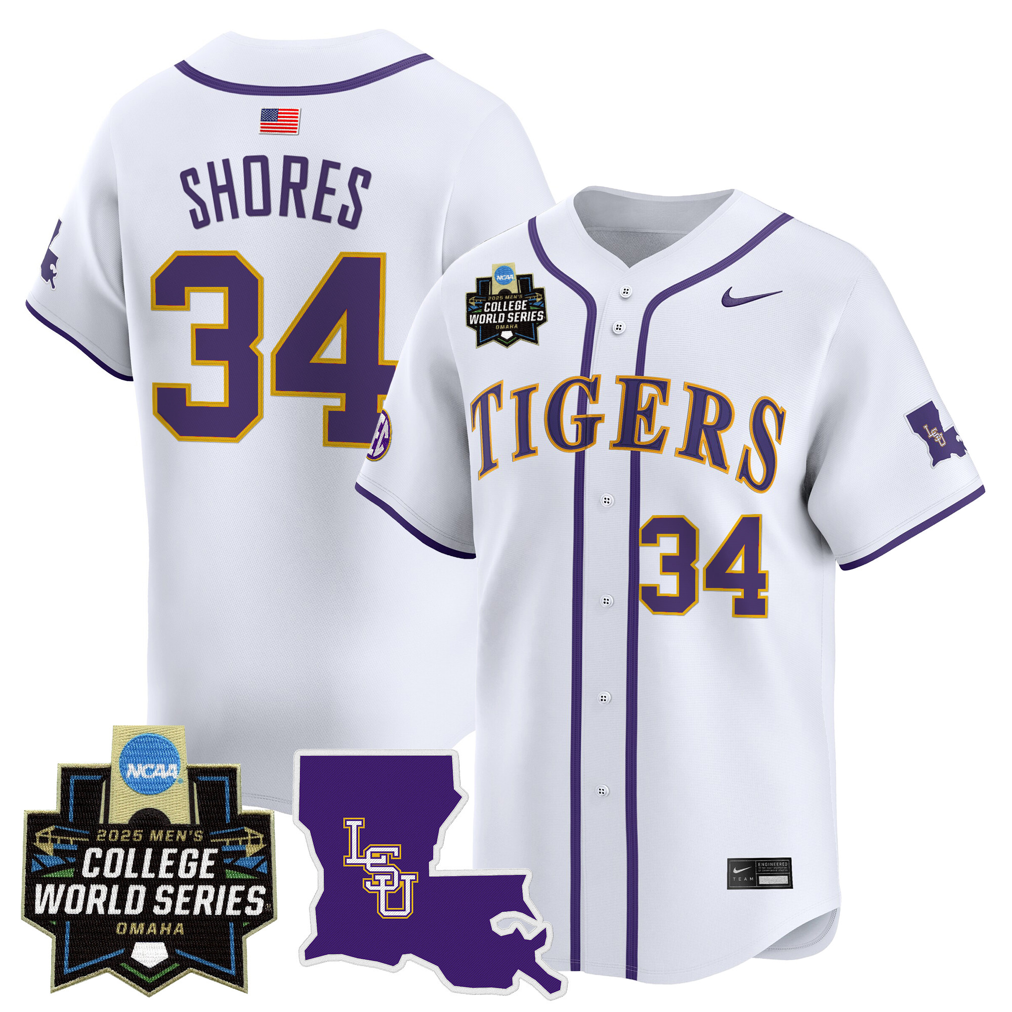 Men's LSU Tigers 2025 World Series Vapor Premier Limited Jersey - White Chase Shores
