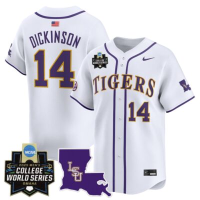 Men's LSU Tigers 2025 World Series Vapor Premier Limited Jersey - White Daniel Dickinson
